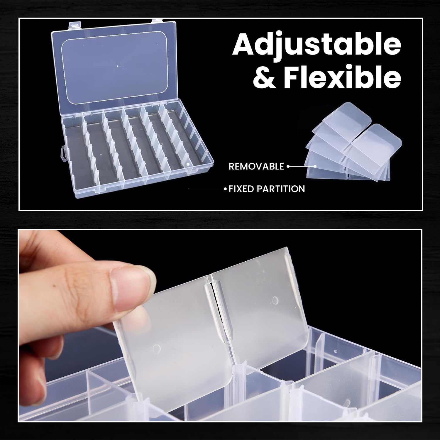 Budreu 4pack 36 Grids Plastic Clear Organizer Box Bead Storage Containers with Adjustable Dividers for Craft Jewelry Fishing Tackles Parts Storage with 4 Sheets Label Stickers - Image 3