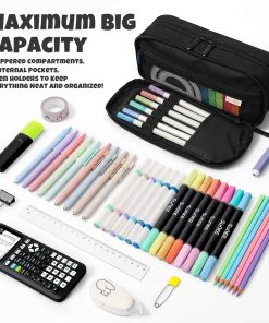Alternative view of SUNEE Pencil Case. Large Capacity Pencil Pouch. Extra Big Pencil Bag with 6 Compartments. Durable Oxford Pencil Box for Office Stationery Organizer. Back to School Supplies for Teen Boys Girls. Black