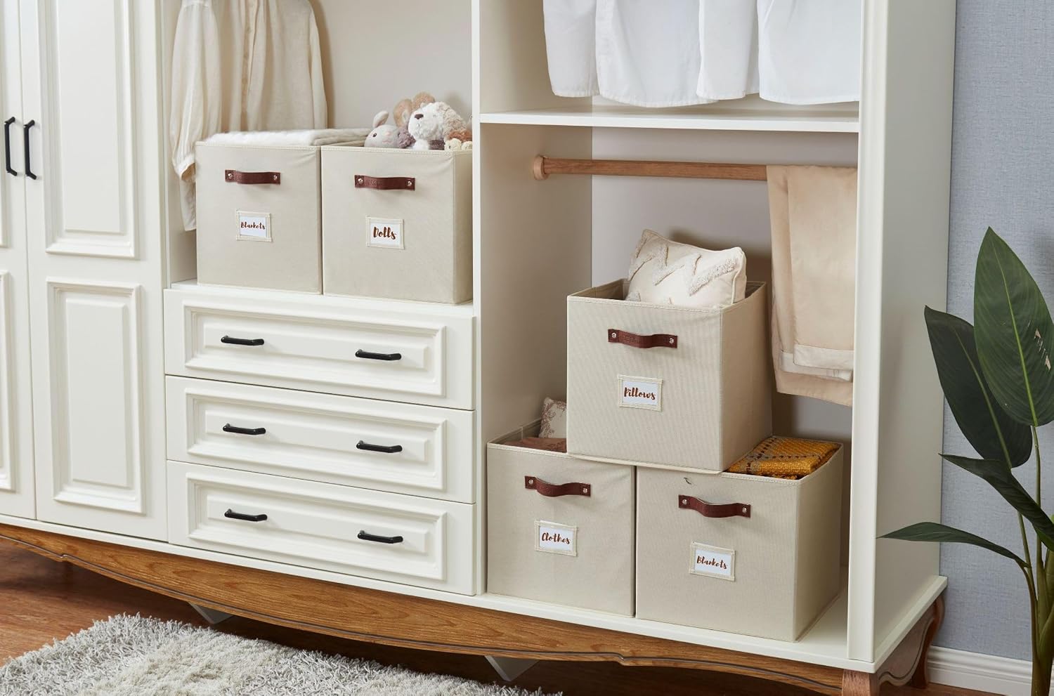 DECOMOMO Storage Bins. Cube Storage Bin with Labels. Fabric Storage Cubes for Shelves (10.5 x 11 / 6pcs. Beige) - Image 8