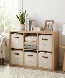 Alternative view of DECOMOMO Storage Bins. Cube Storage Bin with Labels. Fabric Storage Cubes for Shelves (10.5 x 11 / 6pcs. Beige)