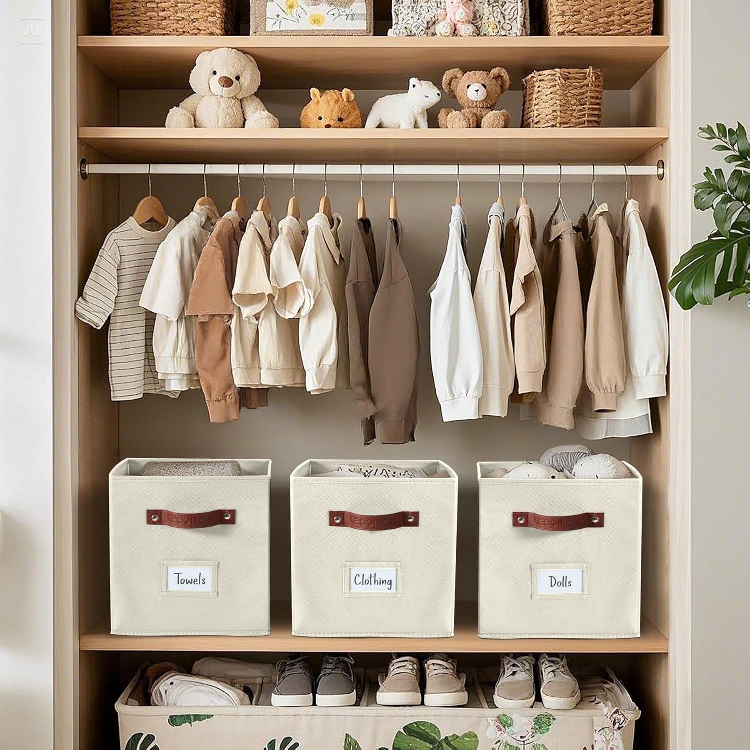 DECOMOMO Storage Bins. Cube Storage Bin with Labels. Fabric Storage Cubes for Shelves (10.5 x 11 / 6pcs. Beige) - Image 7